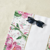 金ゴールドモノグラムピンク牡丹グリーン葉ズ新婚 ビーチタオル (インサイチュ)