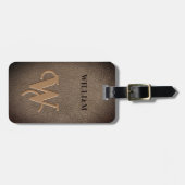 金ゴールドモノグラムフェイクレザーダークブラウン ラゲッジタグ (正面横)