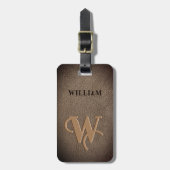 金ゴールドモノグラムフェイクレザーダークブラウン ラゲッジタグ (正面縦)