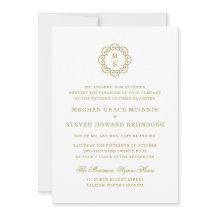 金ゴールドモノグラムフォーマル結婚式招待状