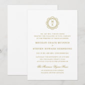 金ゴールドモノグラムフォーマル結婚式招待状 招待状 (正面/裏面)