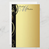 金ゴールドモノグラムフローラス結婚クロール定置型 便箋 (正面/裏面)