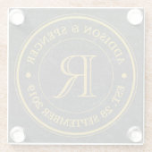 金ゴールドモノグラムブラック結婚レザー記念日 ガラスコースター (裏面)