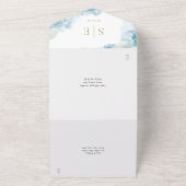 金ゴールドモノグラムブルーウォーター結婚カラー オールインワン招待状 (外側)