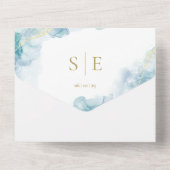 金ゴールドモノグラムブルーウォーター結婚カラー オールインワン招待状 (裏面)