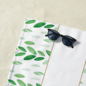 金ゴールドモノグラムボタニカルウォーターカラーグリーンリーウェディング ビーチタオル (インサイチュ)