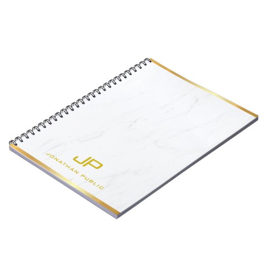 金ゴールドモノグラムマーブルモダンテンプレートプロフェッショナル ノートブック (左側)
