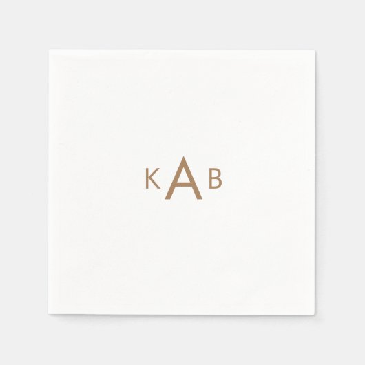 金ゴールドモノグラムモダンフォント結婚ホワイトカクテル スタンダードカクテルナプキン (正面)