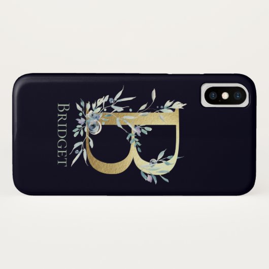 金ゴールドモノグラムレターBネイビーブルーフローラ名 Case-Mate iPhoneケース (裏面(横))