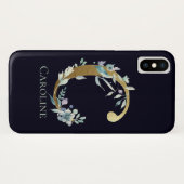 金ゴールドモノグラムレターCネイビーブルーフローラ名 Case-Mate iPhoneケース (裏面(横))