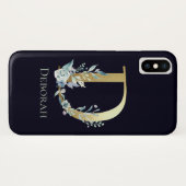 金ゴールドモノグラムレターDネイビーブルーフローラ名 Case-Mate iPhoneケース (裏面(横))