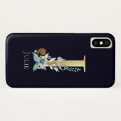 金ゴールドモノグラムレターJネイビーブルーフローラ名 Case-Mate iPhoneケース (裏面(横))