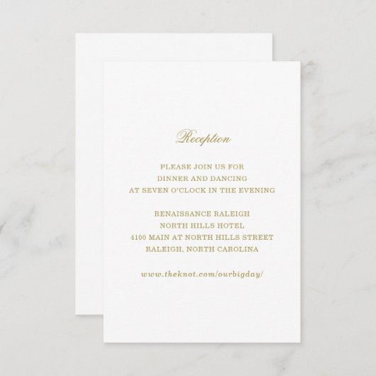 金ゴールドモノグラム伝統的ウェディングレセプションカード 出欠カード (正面/裏面)