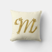 金ゴールドモノグラム文字Mとフローラ詳細クリーム クッション (正面)