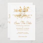 金ゴールドモノグラム新郎新婦結婚の名前 セーブザデート (正面/裏面)