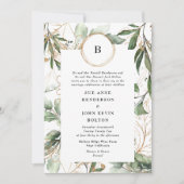 金ゴールドモノグラム植物ユーカリスサークルモス 招待状 (正面)