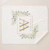 金ゴールドモノグラム水彩フローラ シェルパブランケット (正面(横))