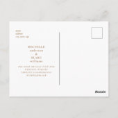 金ゴールドモノグラム深い赤い結婚式の日付を保存 ポストカード (裏面)