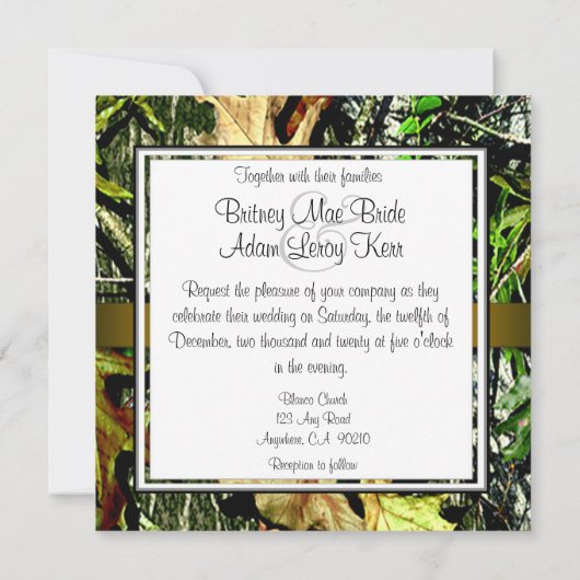 金ゴールドモノグラム狩り迷彩柄結婚式招待状 招待状 (裏面)