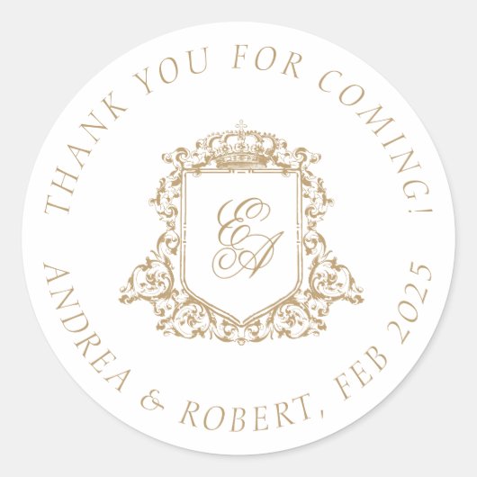 金ゴールドモノグラム結婚クレストありがとう ラウンドシール (正面)