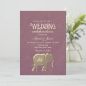 金ゴールドモノグラム結婚パープル 招待状 (スタンド正面)