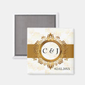 金ゴールドモノグラム結婚式は日付磁石を保存 マグネット (正面/裏面)