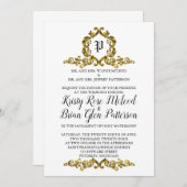 金ゴールドモノグラム結婚式招待状 招待状 (正面/裏面)