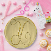 金ゴールドモノグラム結婚Yのカスタムモノグラム結婚式 ペーパープレート (パーティー)