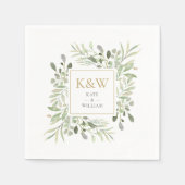 金ゴールドモノグラム緑の水の色結婚の スタンダードカクテルナプキン (正面)