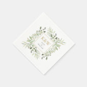 金ゴールドモノグラム緑の水の色結婚の スタンダードカクテルナプキン (角)