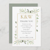 金ゴールドモノグラム緑の赤ちゃんシャワー詩 サンキューカード (正面/裏面)
