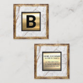 金ゴールドモノグラム |アンティーク枠 |白大理石 スクエア名刺 (正面/裏面)