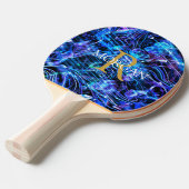 金ゴールドモノグラム&ホワイトネームクリスタル抽象デザイン 卓球ラケット (正面アングル)