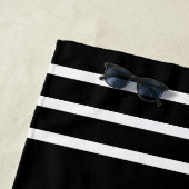 金ゴールドモノグラム/ホワイトネーム白ストライプ文字、黒 ビーチタオル (インサイチュ)