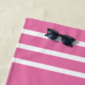 金ゴールドモノグラム/ホワイトネーム白ストライプ色、ピンク ビーチタオル (インサイチュ)