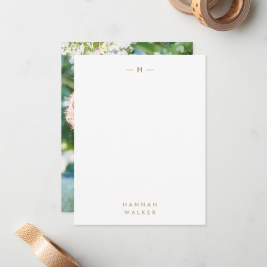 金ゴールドモノグラム | 洗練されたエレガント写モダン真 ノートカード (正面/裏面インサイチュ)