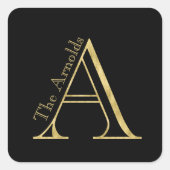 金ゴールドモノグラムAと任意の色の名前 スクエアシール (正面)