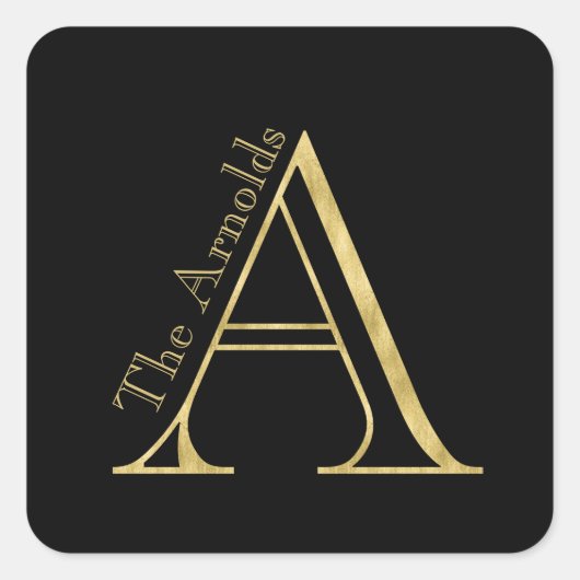 金ゴールドモノグラムAと任意の色の名前 スクエアシール (正面)