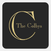 金ゴールドモノグラムCおよび任意の色の名前 スクエアシール (正面)