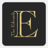 金ゴールドモノグラムEおよび任意の色の名前 スクエアシール (正面)