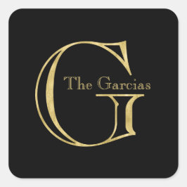 金ゴールドモノグラムGと任意の色の名前 スクエアシール