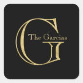 金ゴールドモノグラムGと任意の色の名前 スクエアシール (正面)