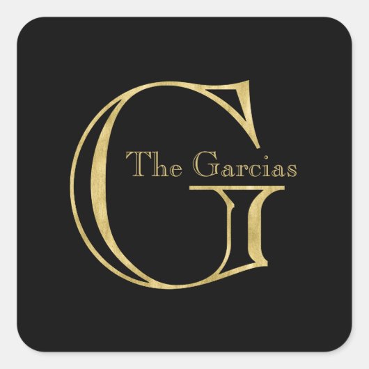 金ゴールドモノグラムGと任意の色の名前 スクエアシール (正面)