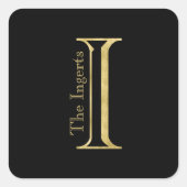 金ゴールドモノグラムIおよび任意の色の名前 スクエアシール (正面)