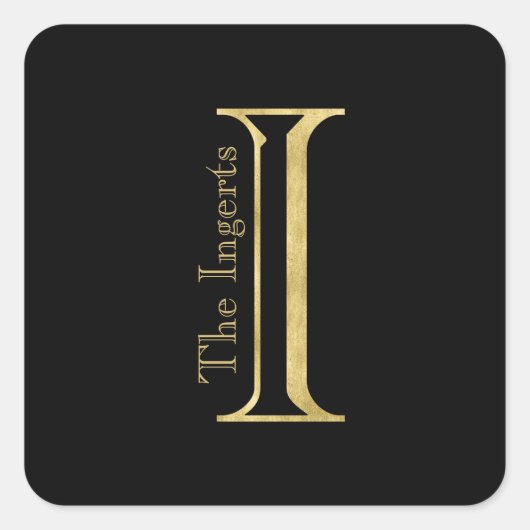 金ゴールドモノグラムIおよび任意の色の名前 スクエアシール (正面)