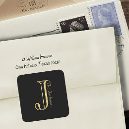 金ゴールドモノグラムJと任意の色の名前 スクエアシール