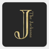 金ゴールドモノグラムJと任意の色の名前 スクエアシール (正面)