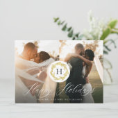 金ゴールドモノグラムMr.とMrs. Newlyweds 2 Photo Happy シーズンカード (スタンド正面)