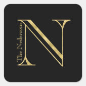 金ゴールドモノグラムNおよび任意の色の名前 スクエアシール (正面)