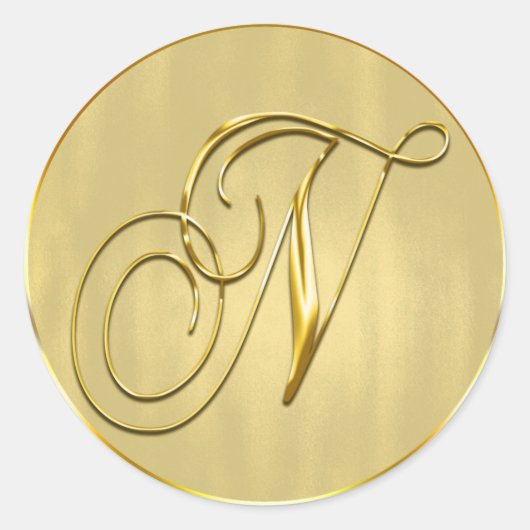 金ゴールドモノグラムNシール結婚式招待状ホリデイ ラウンドシール (正面)